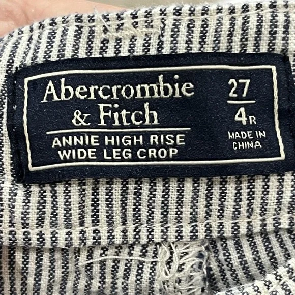 Abercrombie & Fitch Women Pants Size 4 Cropped High Rise Wide Leg Linen Stripe - Picture 2 of 6